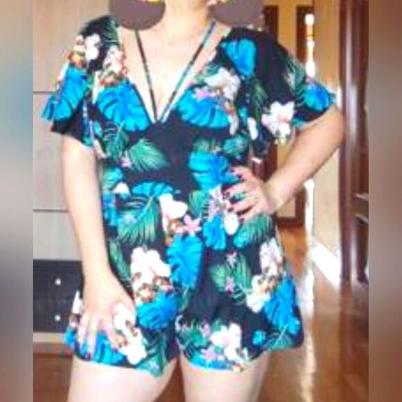 Plus size tropical romper sz 0X - Picture 2 of 6